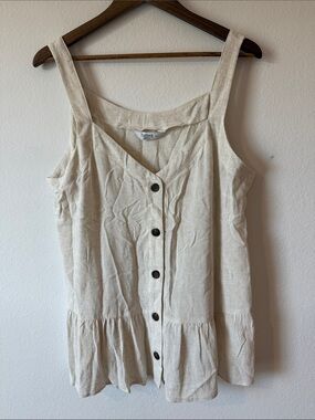 Beige button through frill top